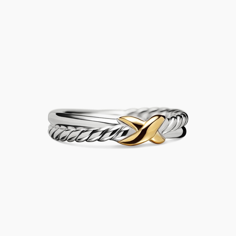 Petite X Ring Sterling Silver with 18K Yellow Gold, 4mm, Size 8